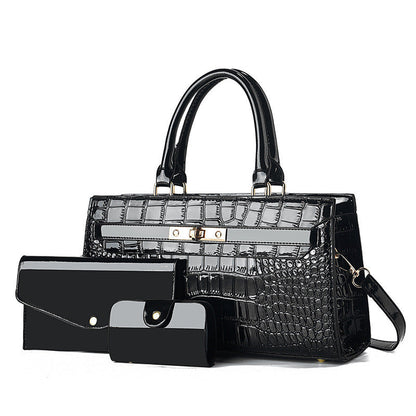Women's Crocodile Pattern Handbag 3-Piece Set