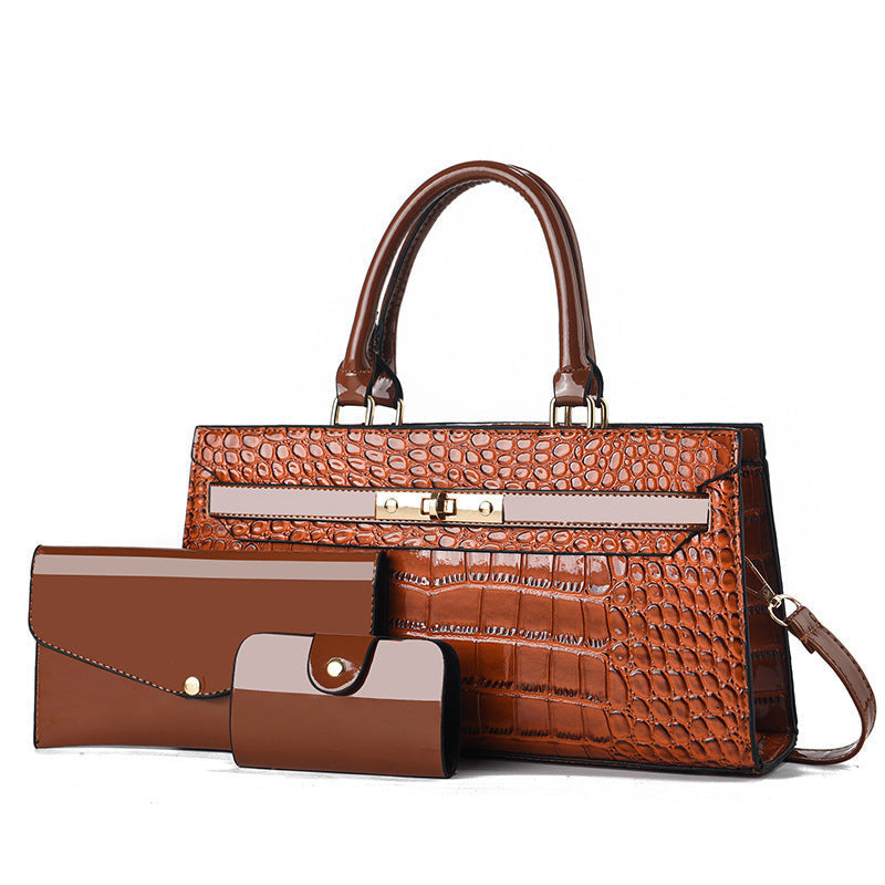 Women's Crocodile Pattern Handbag 3-Piece Set