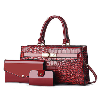 Women's Crocodile Pattern Handbag 3-Piece Set