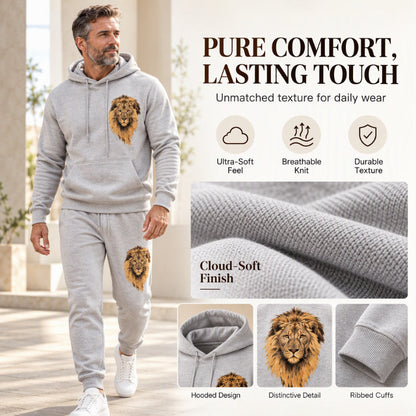 Men's Lion Graphic Pullover Hoodie & Sweatpants Set