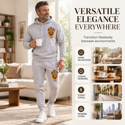 Men's Lion Graphic Pullover Hoodie & Sweatpants Set