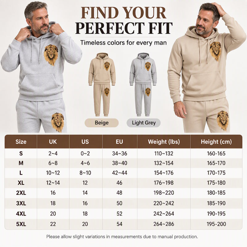 Men's Lion Graphic Pullover Hoodie & Sweatpants Set