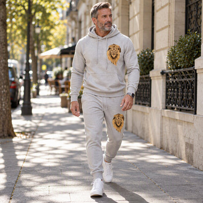 Men's Lion Graphic Pullover Hoodie & Sweatpants Set