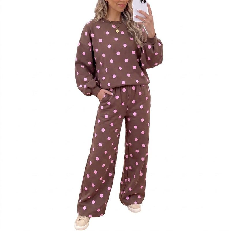 Women's Polka Dot Top & Wide-Leg Pants Set