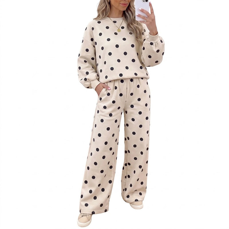 Women's Polka Dot Top & Wide-Leg Pants Set