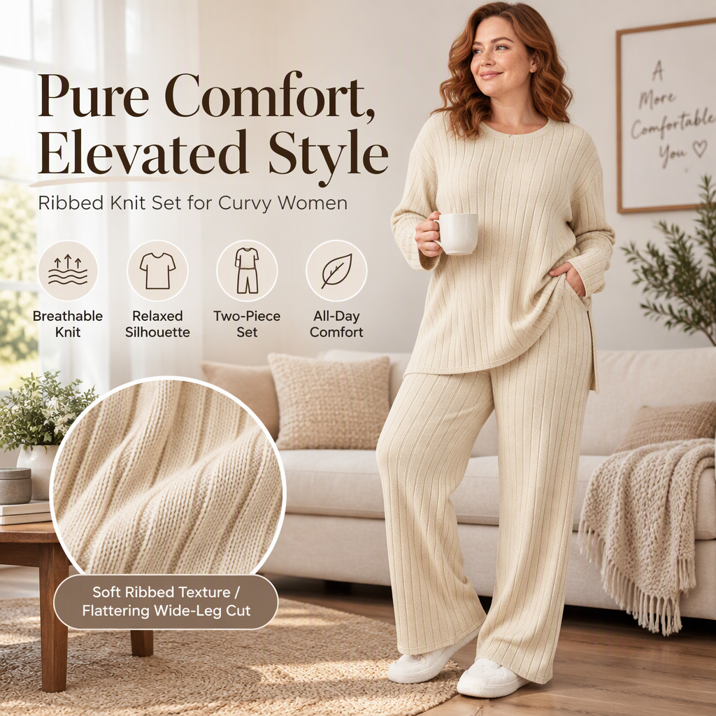 💖Black Friday Mega Deal – 50% off!💖 ☕️Women's Ribbed Knit Side-Slit Top & Pants Set