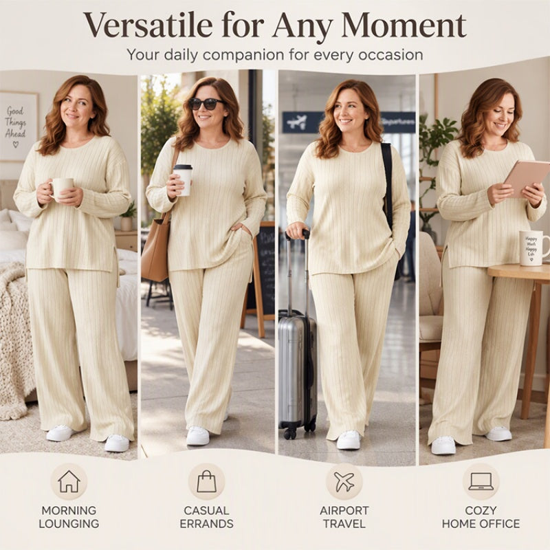 💖Black Friday Mega Deal – 50% off!💖 ☕️Women's Ribbed Knit Side-Slit Top & Pants Set