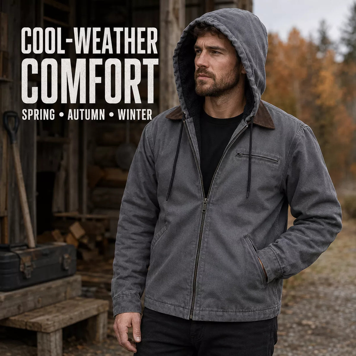 ⏰ Last Day of the Sale – 50% OFF ✨Men’s Plush-Lined Hooded Work Jacket
