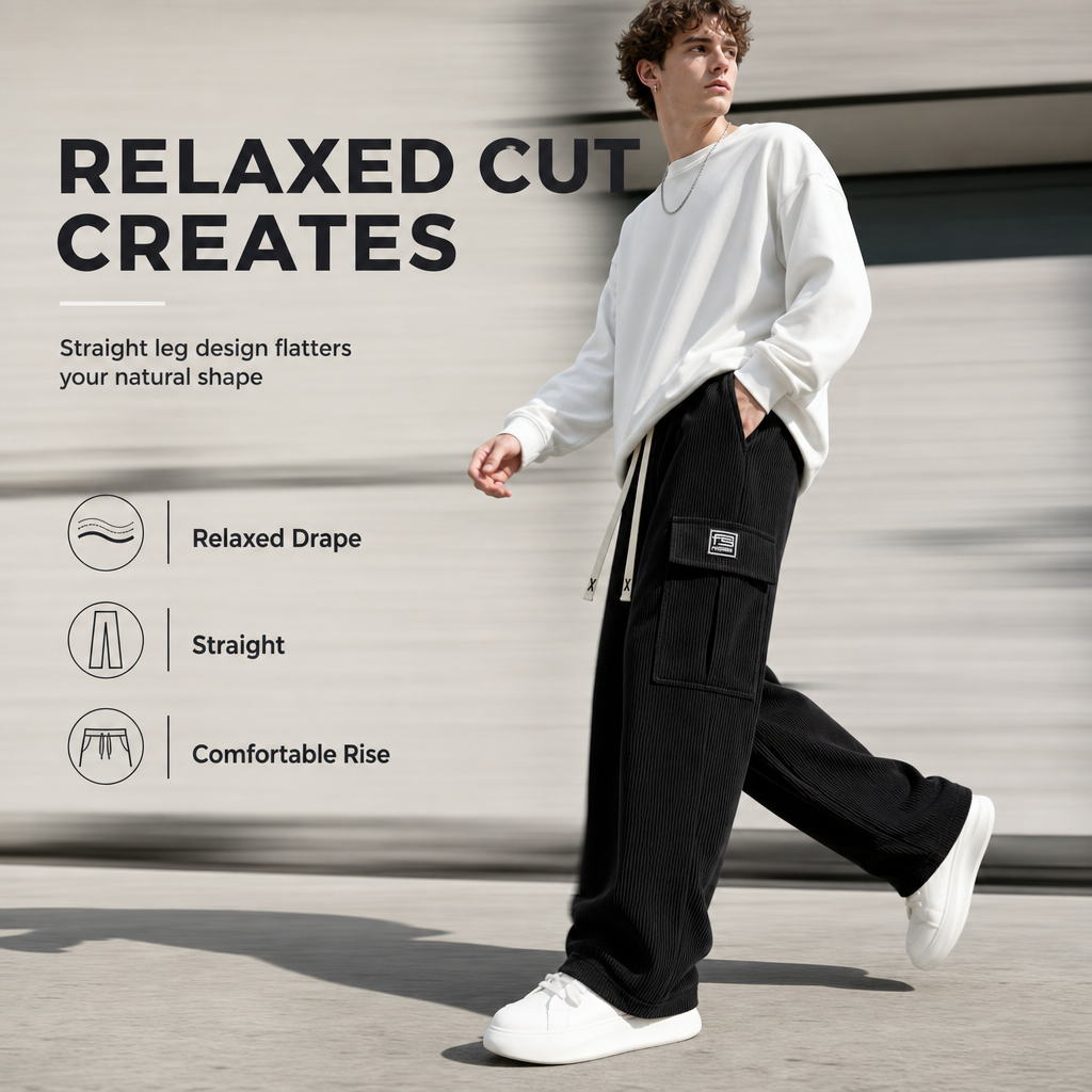 🍂Men's Relaxed Fit Corduroy Cargo Pants, Multi-Pocket Casual Trousers, Vintage Loose Outdoor Corduroy Bottoms