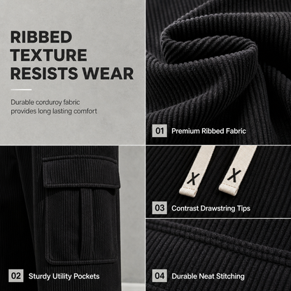 🍂Men's Relaxed Fit Corduroy Cargo Pants, Multi-Pocket Casual Trousers, Vintage Loose Outdoor Corduroy Bottoms