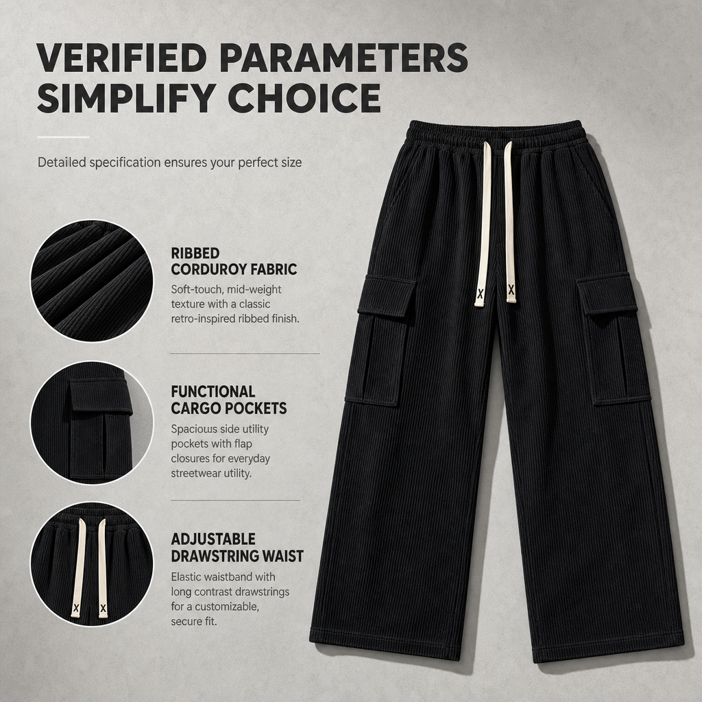 🍂Men's Relaxed Fit Corduroy Cargo Pants, Multi-Pocket Casual Trousers, Vintage Loose Outdoor Corduroy Bottoms