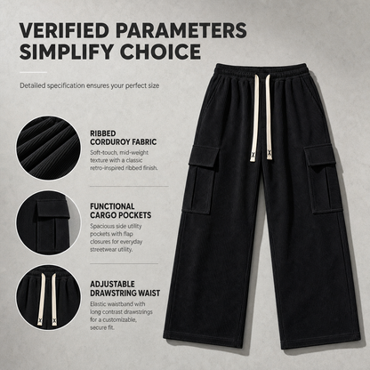 🍂Men's Relaxed Fit Corduroy Cargo Pants, Multi-Pocket Casual Trousers, Vintage Loose Outdoor Corduroy Bottoms