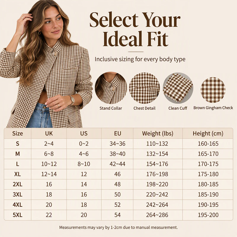 Women's Chic Brown Small Plaid Jacket🔥𝙁𝙧𝙚𝙚 𝙎𝙝𝙞𝙥𝙥𝙞𝙣𝙜
