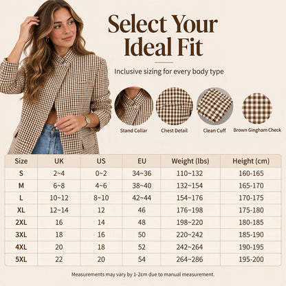 Women's Chic Brown Small Plaid Jacket🔥𝙁𝙧𝙚𝙚 𝙎𝙝𝙞𝙥𝙥𝙞𝙣𝙜