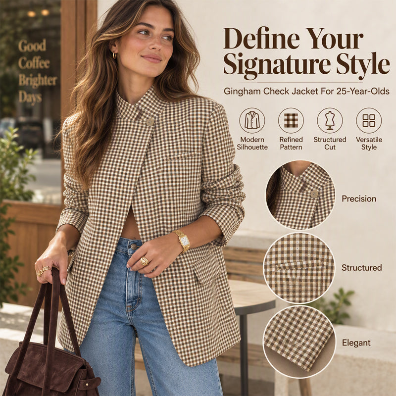 Women's Chic Brown Small Plaid Jacket🔥𝙁𝙧𝙚𝙚 𝙎𝙝𝙞𝙥𝙥𝙞𝙣𝙜
