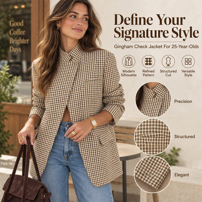 Women's Chic Brown Small Plaid Jacket🔥𝙁𝙧𝙚𝙚 𝙎𝙝𝙞𝙥𝙥𝙞𝙣𝙜
