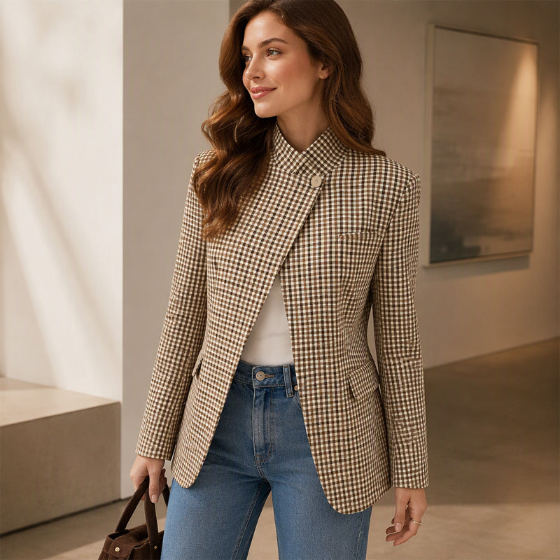 Women's Chic Brown Small Plaid Jacket🔥𝙁𝙧𝙚𝙚 𝙎𝙝𝙞𝙥𝙥𝙞𝙣𝙜