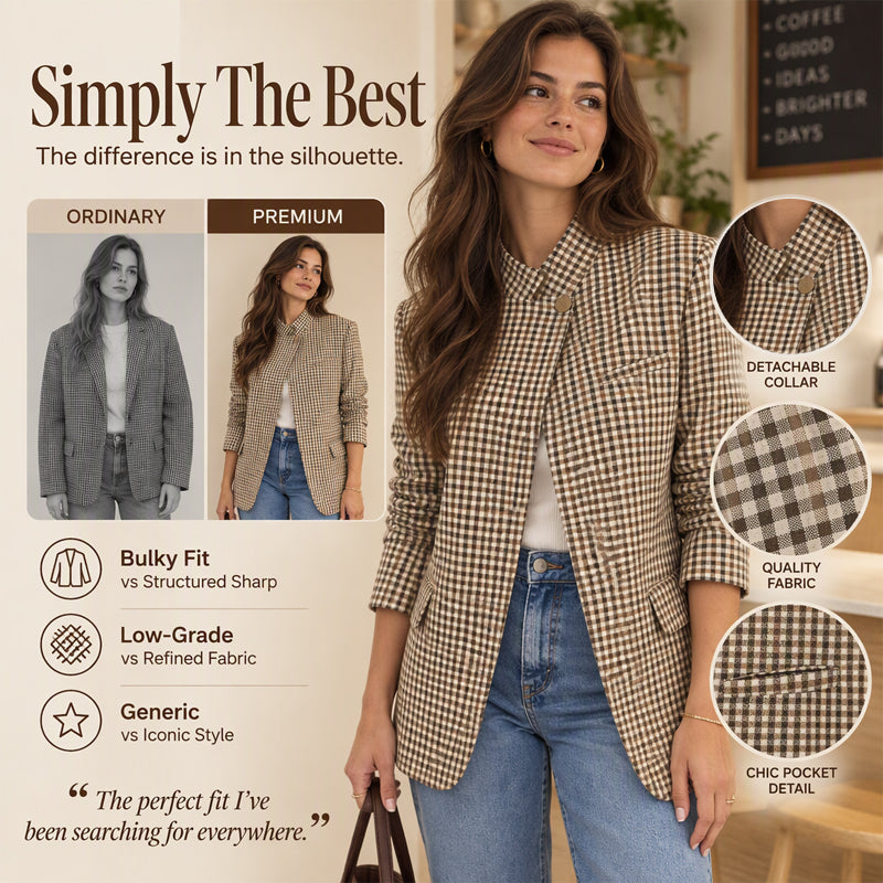 Women's Chic Brown Small Plaid Jacket🔥𝙁𝙧𝙚𝙚 𝙎𝙝𝙞𝙥𝙥𝙞𝙣𝙜