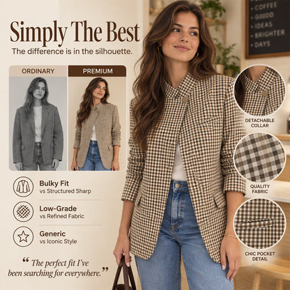 Women's Chic Brown Small Plaid Jacket🔥𝙁𝙧𝙚𝙚 𝙎𝙝𝙞𝙥𝙥𝙞𝙣𝙜
