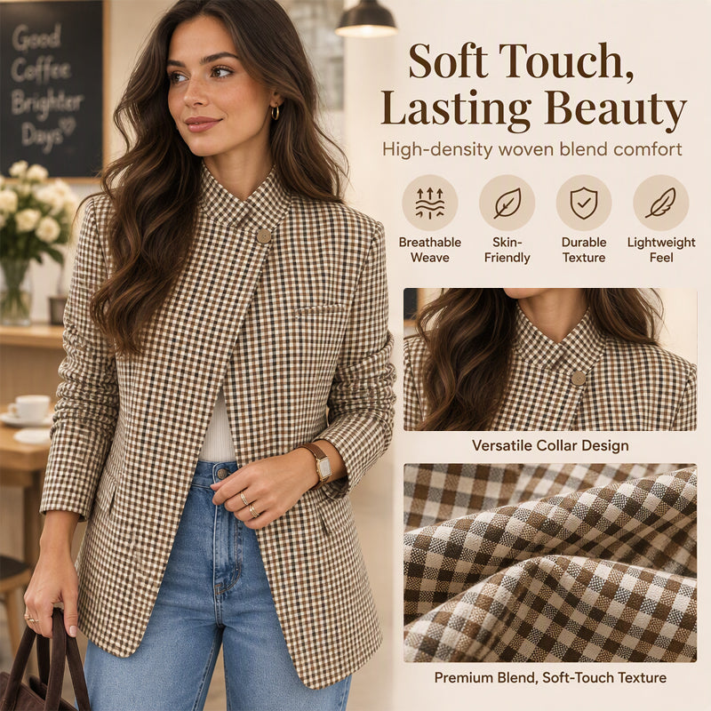 Women's Chic Brown Small Plaid Jacket🔥𝙁𝙧𝙚𝙚 𝙎𝙝𝙞𝙥𝙥𝙞𝙣𝙜