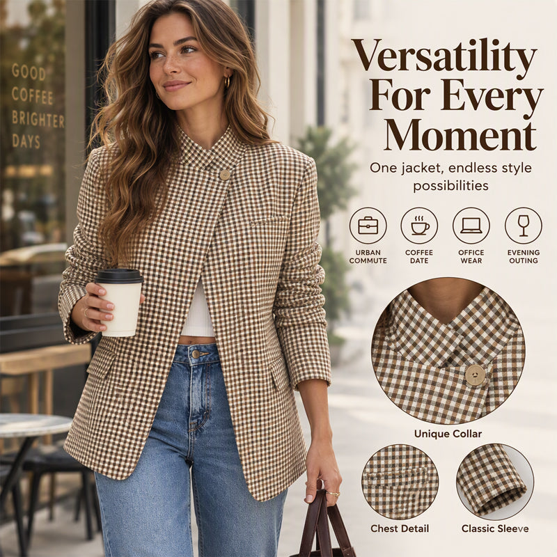 Women's Chic Brown Small Plaid Jacket🔥𝙁𝙧𝙚𝙚 𝙎𝙝𝙞𝙥𝙥𝙞𝙣𝙜