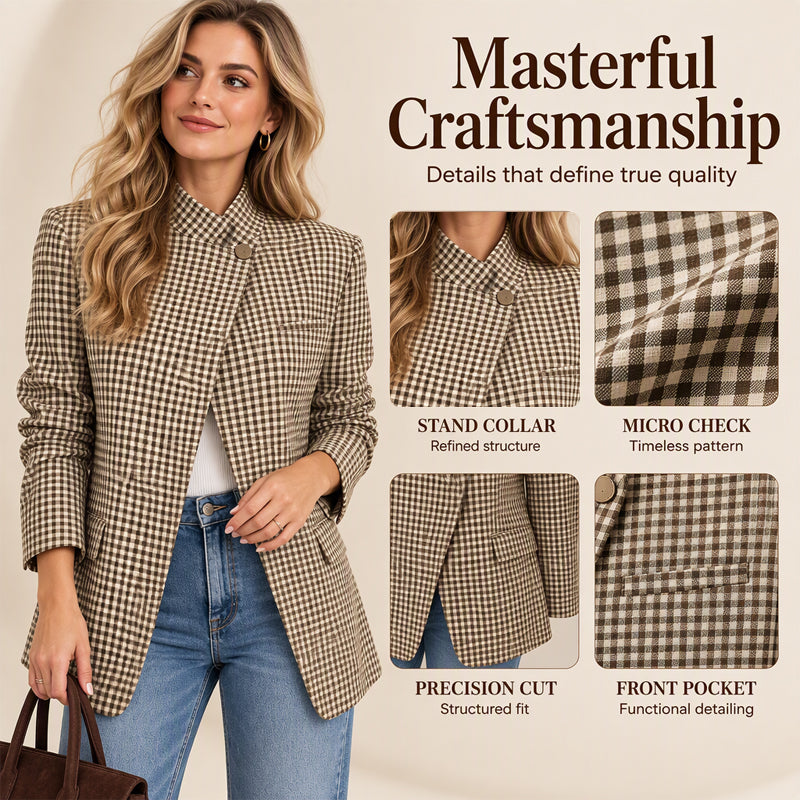 Women's Chic Brown Small Plaid Jacket🔥𝙁𝙧𝙚𝙚 𝙎𝙝𝙞𝙥𝙥𝙞𝙣𝙜