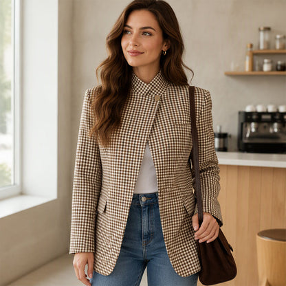 Women's Chic Brown Small Plaid Jacket🔥𝙁𝙧𝙚𝙚 𝙎𝙝𝙞𝙥𝙥𝙞𝙣𝙜