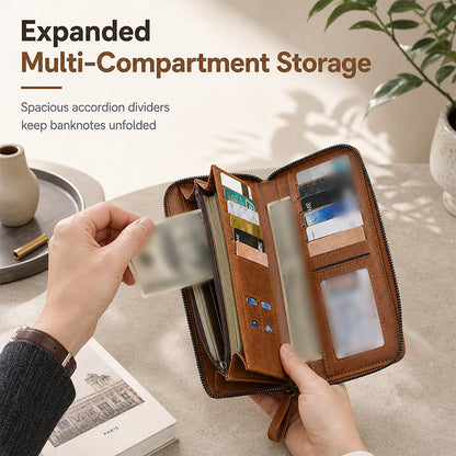 ✨Structured Everyday Clutch Wallet – Rigid Zip, Flat Banknotes, Multi-Compartment, Scratch-Resistant