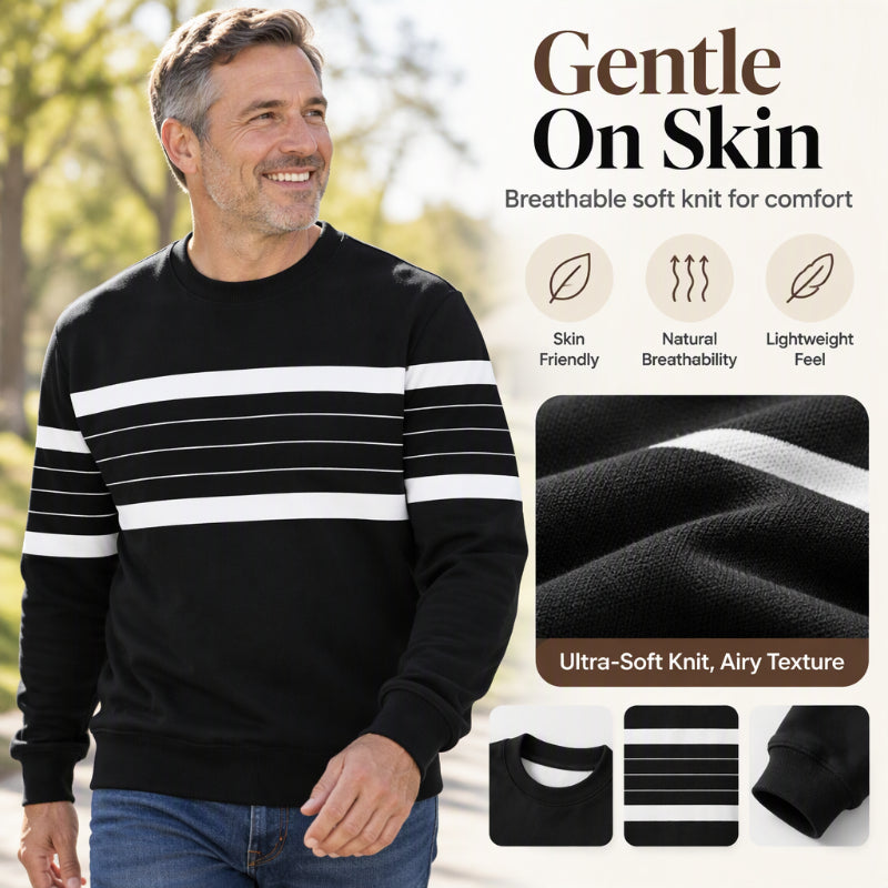 💎 Exclusive Deal 🧶 Men's Casual Crewneck Striped Sweatshirt ✨ soft fabric, crew neck, striped casual pullover