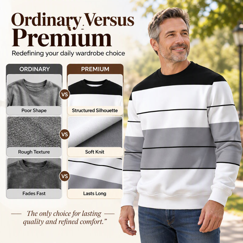 💎 Exclusive Deal 🧶 Men's Casual Crewneck Striped Sweatshirt ✨ soft fabric, crew neck, striped casual pullover