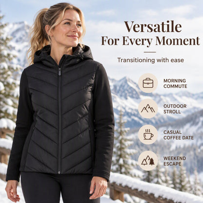Women's Hooded Patchwork Quilted Padded Jacket