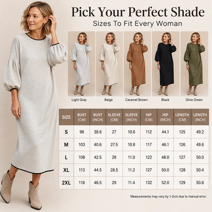 Women's Textured Knit Puff Sleeve Midi Dress