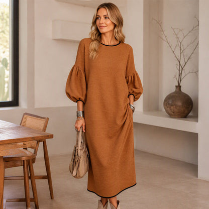 Women's Textured Knit Puff Sleeve Midi Dress