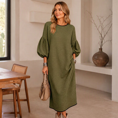 Women's Textured Knit Puff Sleeve Midi Dress