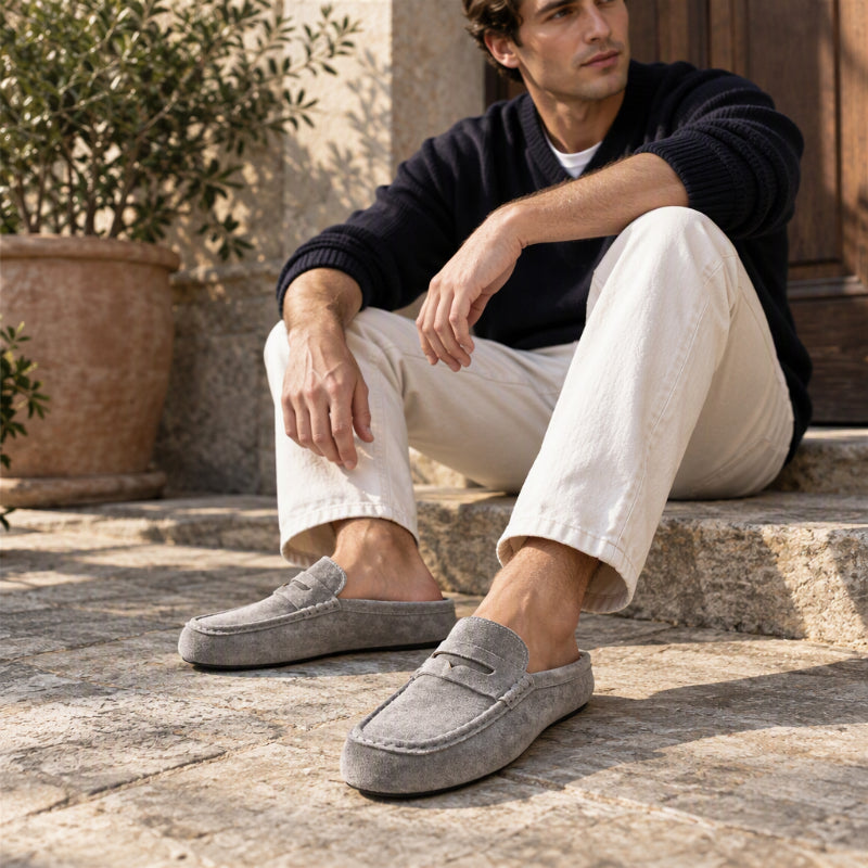 Men's Faux Suede Platform Slip-On Half Slippers🥠𝙁𝙧𝙚𝙚 𝙎𝙝𝙞𝙥𝙥𝙞𝙣𝙜