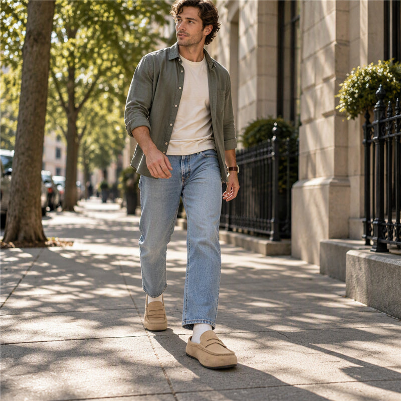 Men's Faux Suede Platform Slip-On Half Slippers🥠𝙁𝙧𝙚𝙚 𝙎𝙝𝙞𝙥𝙥𝙞𝙣𝙜