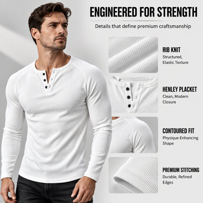 Men's Casual Slim Fit Ribbed Henley T-Shirt