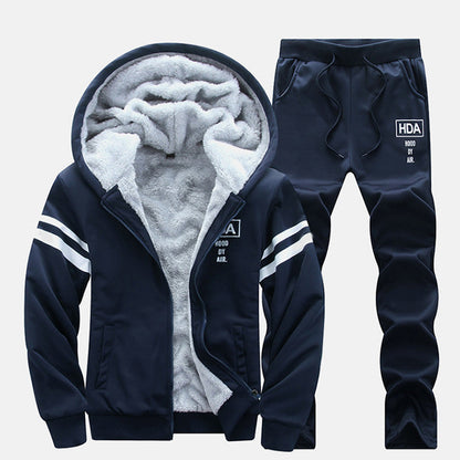 Men's Thickened Hooded Sweatshirt & Pants Set