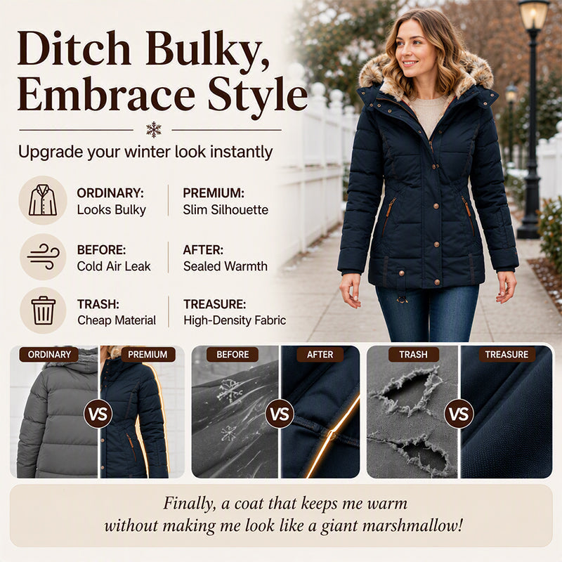 🧥 Women's Slim-Fit Hooded Padded Jacket ✨ – 50% OFF | Free Shipping 🚚 | 30-Day Money-Back Guarantee