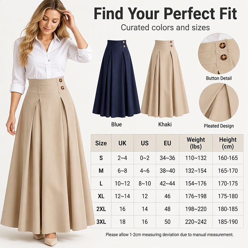 👗 Flattering Fit, All-Day Comfort | Women's High-Waisted Pleated A-Line Maxi Skirt
