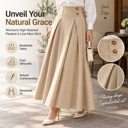 👗 Flattering Fit, All-Day Comfort | Women's High-Waisted Pleated A-Line Maxi Skirt