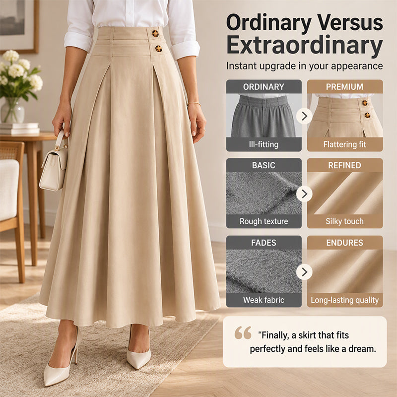 👗 Flattering Fit, All-Day Comfort | Women's High-Waisted Pleated A-Line Maxi Skirt