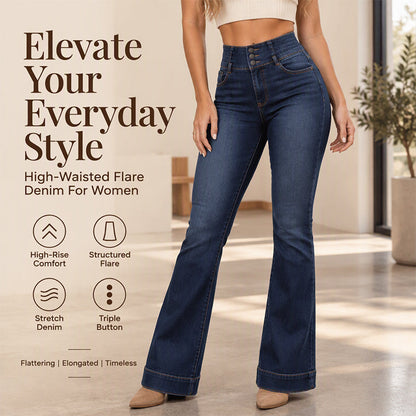 👖 Retro Flare Look, All-Day Stretch Comfort | Women's Elastic High-Waist Flare Jeans