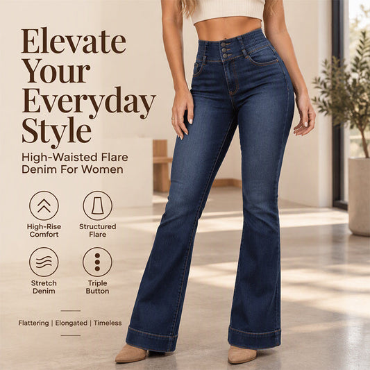 👖 Retro Flare Look, All-Day Stretch Comfort | Women's Elastic High-Waist Flare Jeans