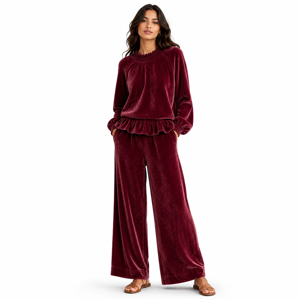 Women's Casual Two Piece Set Long Sleeve Top and Wide Leg Pants Autumn Winter Commuting Outfit