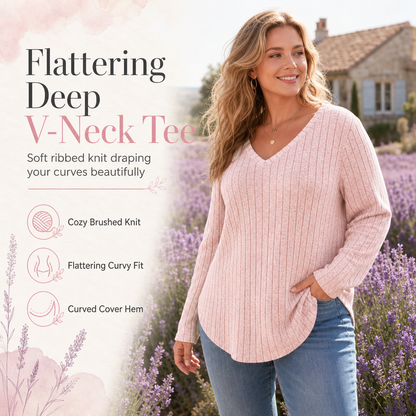 ☁️ Women's Plus Size Ribbed Brushed T-Shirt – Premium Material, Breathable & Always Cozy – A Must-Have for Your Wardrobe – Now 50% OFF!