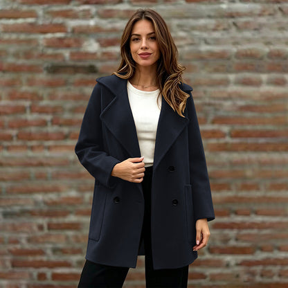 Women's Double-Breasted Lapel Collar Overcoat