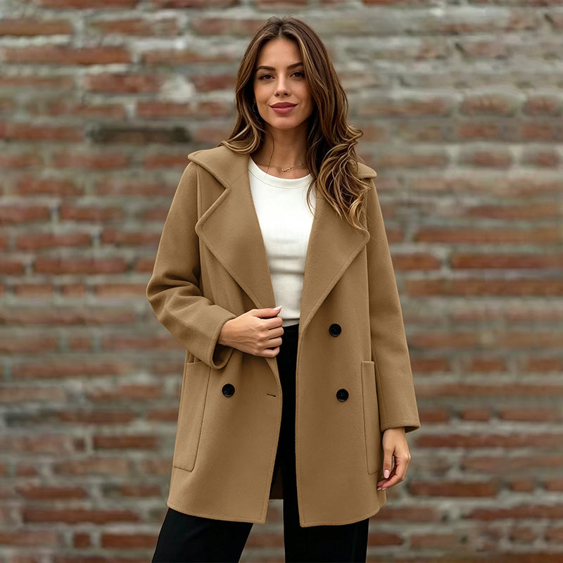 Women's Double-Breasted Lapel Collar Overcoat