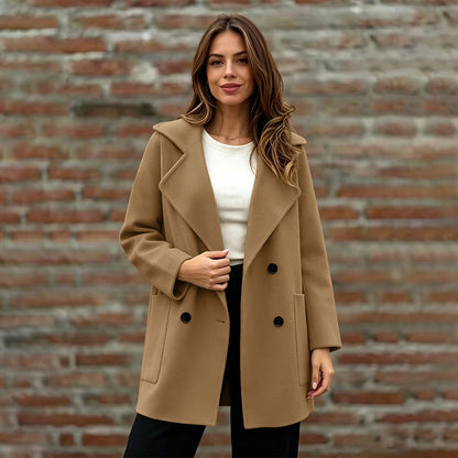 Women's Double-Breasted Lapel Collar Overcoat