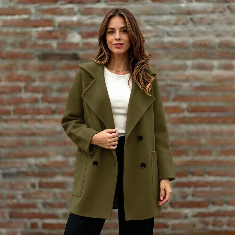 Women's Double-Breasted Lapel Collar Overcoat